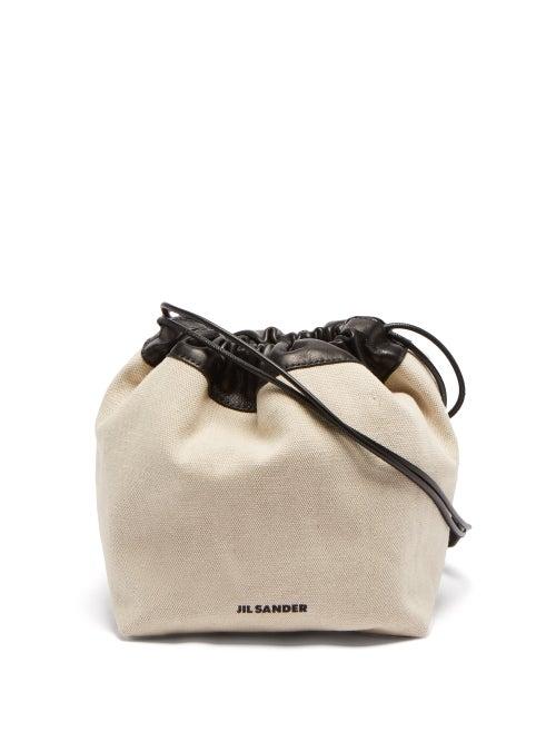 Jil Sander - Leather-trim Canvas Drawstring Cross-body Bag - Womens - Cream
