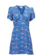 Matchesfashion.com Hvn - Paula Bird Print Silk Mini Dress - Womens - Blue