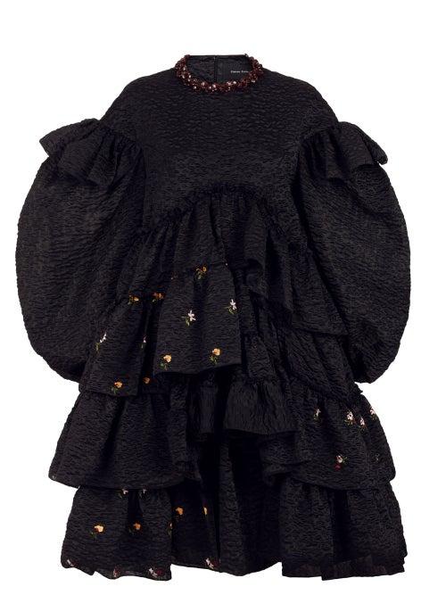 Simone Rocha - Beaded Floral-embroidered Cloqu Dress - Womens - Black Red