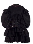 Simone Rocha - Beaded Floral-embroidered Cloqu Dress - Womens - Black Red