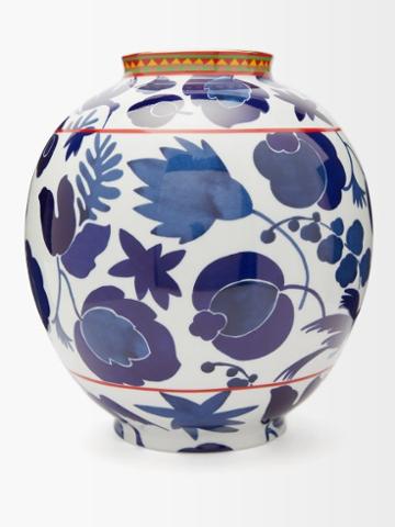 La Doublej - Bubble Wildbird Large Porcelain Vase - White Blue Multi