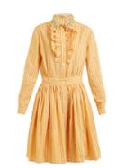Matchesfashion.com Miu Miu - Embellished Collar Striped Cotton Shirt Dress - Womens - Orange Stripe