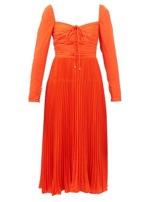 Self-portrait - Cutout Ruched-crepe Midi Dress - Womens - Red