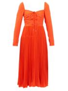 Self-portrait - Cutout Ruched-crepe Midi Dress - Womens - Red