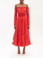 Giambattista Valli - Off-the-shoulder Cotton-blend Macram-lace Dress - Womens - Red