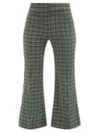 Ganni - Checked Seersucker Kick-flare Cropped Trousers - Womens - Green Multi