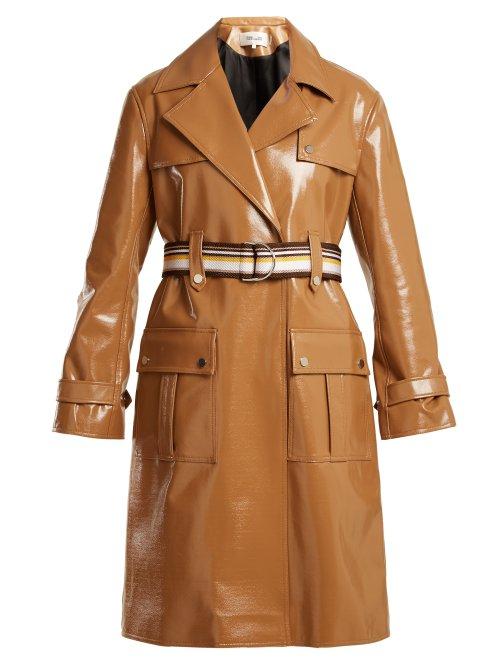 Matchesfashion.com Diane Von Furstenberg - Contrast Belt Vinyl Trench Coat - Womens - Tan