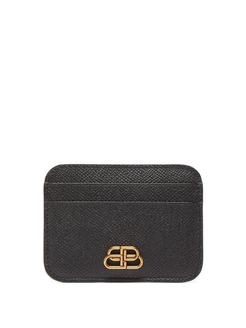 Matchesfashion.com Balenciaga - Bb Logo Plaque Grained Leather Cardholder - Womens - Black