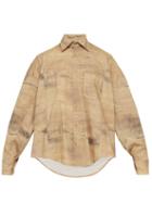 Matchesfashion.com Bless - Wood Print Slit Cotton Shirt - Mens - Beige