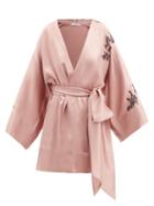 Ladies Lingerie Carine Gilson - Caudry Lace-trimmed Silk-satin Short Robe - Womens - Light Brown