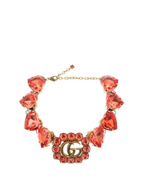 Matchesfashion.com Gucci - Gg And Heart Crystal-embellished Choker - Womens - Pink