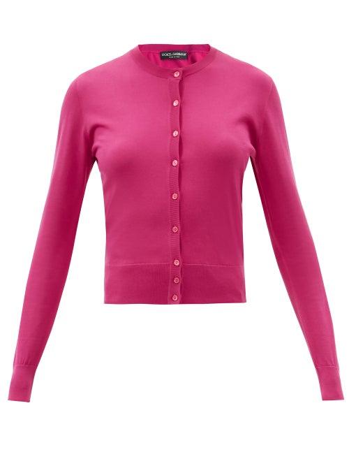 Matchesfashion.com Dolce & Gabbana - Round-neck Silk Cardigan - Womens - Pink