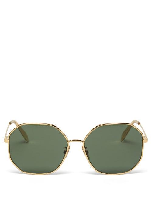 Matchesfashion.com Celine Eyewear - Squared Metal Sunglasses - Womens - Gold