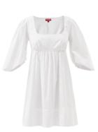 Staud - Sophie Puff-sleeve Cotton-blend Poplin Mini Dress - Womens - White