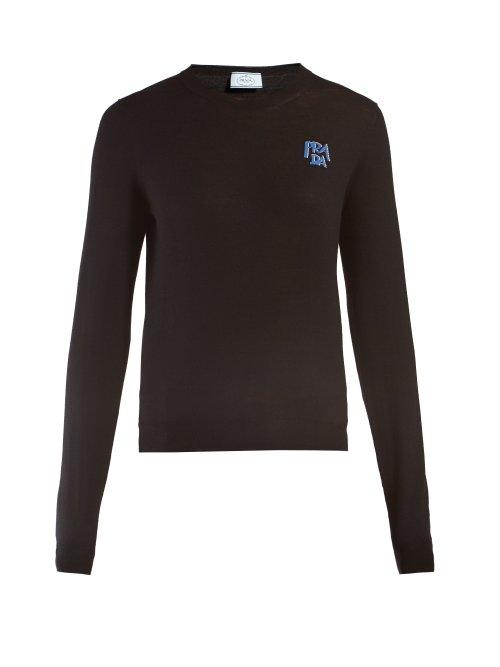 Matchesfashion.com Prada - Logo Intarsia Wool Sweater - Womens - Black