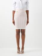 Balmain - Houndstooth-knit Pencil Skirt - Womens - Pink White