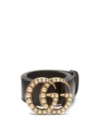 Gucci Faux Pearl-embellished Gg-logo 4cm Leather Belt