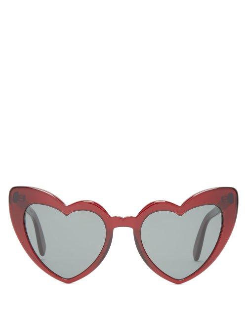 Matchesfashion.com Saint Laurent - Loulou Heart Shaped Acetate Sunglasses - Womens - Burgundy