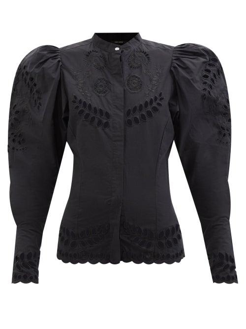 Isabel Marant - Danala Puff-sleeve Broderie-anglaise Cotton Top - Womens - Black