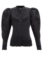 Isabel Marant - Danala Puff-sleeve Broderie-anglaise Cotton Top - Womens - Black