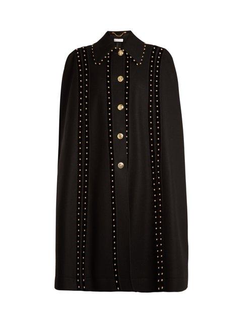 Matchesfashion.com Altuzarra - Serena Bead Embellished Wool Blend Cape - Womens - Black