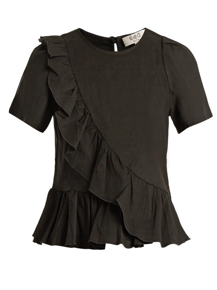 Sea Asymmetric Ruffle-trimmed Canvas Top