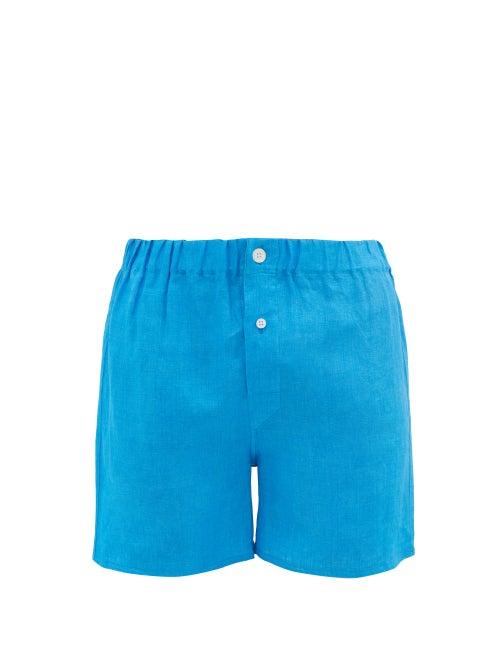 Matchesfashion.com Emma Willis - Slim-fit Linen Boxer Shorts - Mens - Light Blue