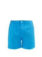 Matchesfashion.com Emma Willis - Slim-fit Linen Boxer Shorts - Mens - Light Blue