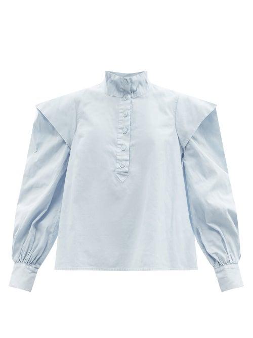Ladies Rtw Sea - Maura Puff-sleeve Cotton-poplin Blouse - Womens - Light Blue