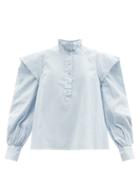 Ladies Rtw Sea - Maura Puff-sleeve Cotton-poplin Blouse - Womens - Light Blue