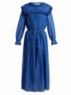 Matchesfashion.com Isabel Marant Toile - Eina Embroidered Cotton Midi Dress - Womens - Blue