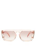 Matchesfashion.com Fendi - Ffreedom Crystal Wing Squared Acetate Sunglasses - Womens - Pink