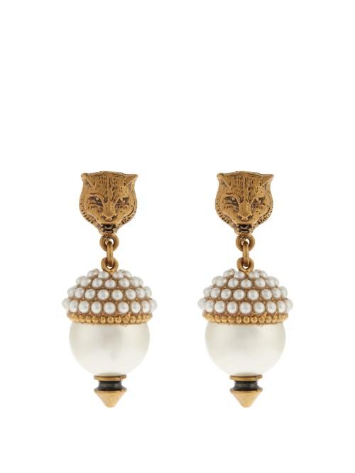 Gucci Pearl-effect Embellished Feline Earrings