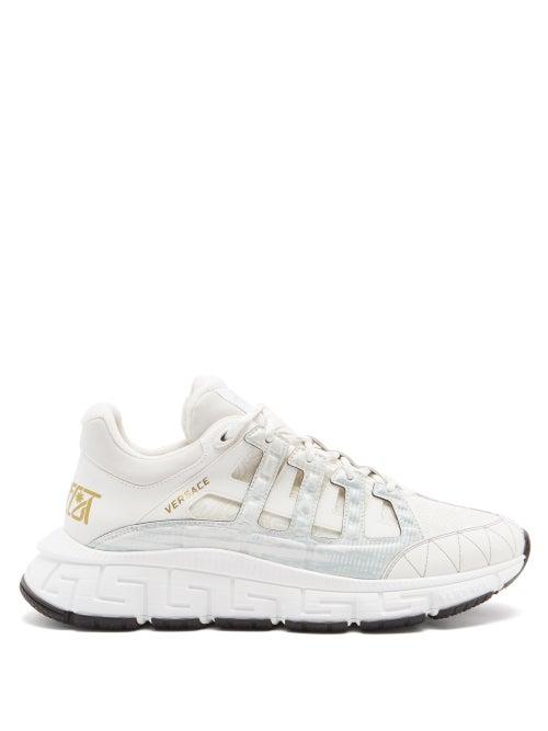 Matchesfashion.com Versace - Trigreca Leather And Mesh Trainers - Mens - Grey White