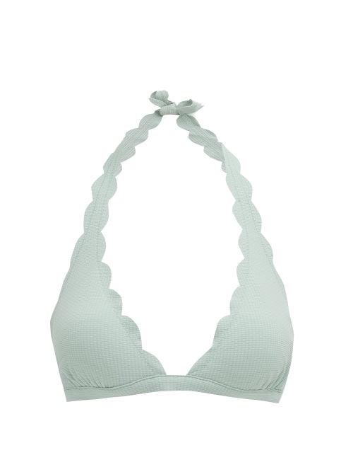 Matchesfashion.com Marysia - Spring Scalloped-edge Halterneck Bikini Top - Womens - Blue