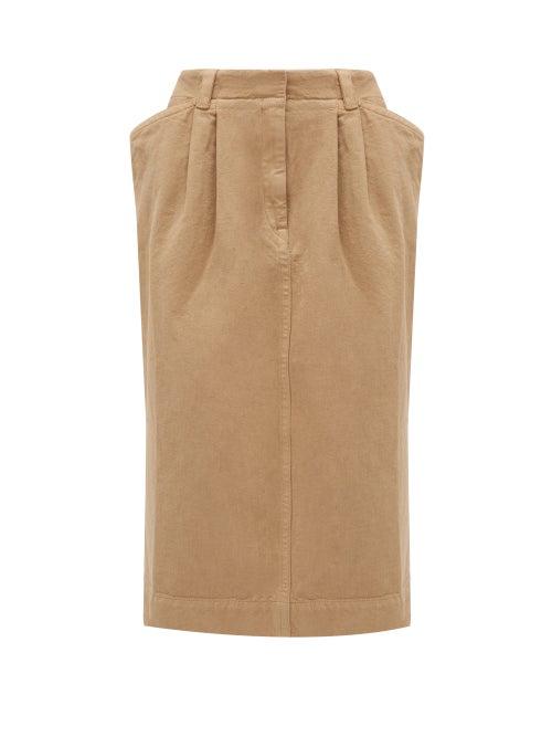 Matchesfashion.com Lemaire - Pleated-front Denim Skirt - Womens - Camel