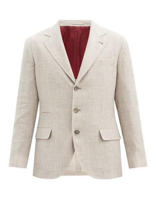 Matchesfashion.com Brunello Cucinelli - Houndstooth-check Linen-blend Twill Blazer - Mens - Cream Multi
