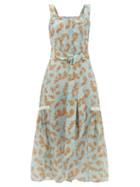Ladies Lingerie Galanthya - Camille Floral-print Cotton-muslin Midi Dress - Womens - Blue Print