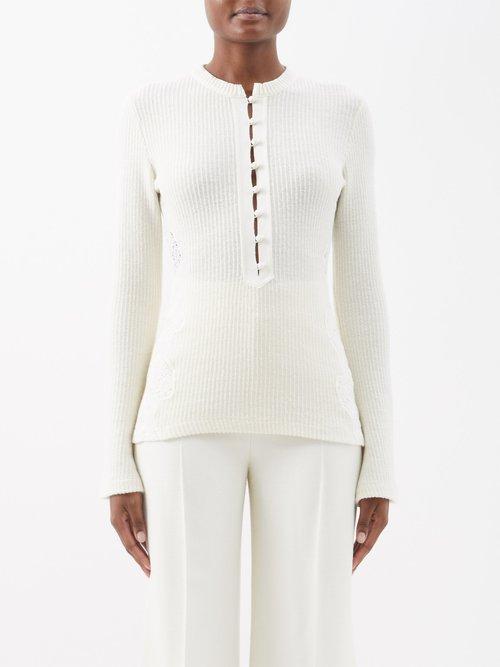Chlo - Lace-inset Ribbed Wool Sweater - Womens - White