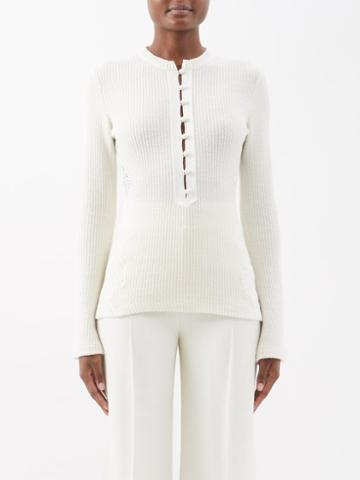 Chlo - Lace-inset Ribbed Wool Sweater - Womens - White