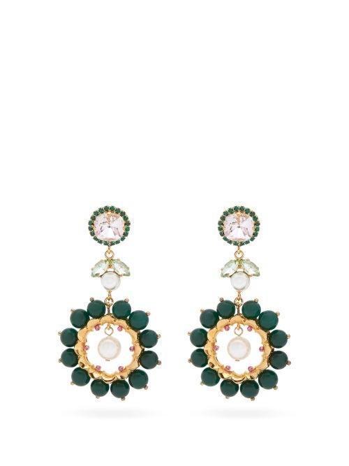 Matchesfashion.com Erdem - Crystal-embellished Drop Earrings - Womens - Green Multi