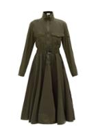 Moncler - Belted Zip-front Poplin Dress - Womens - Khaki