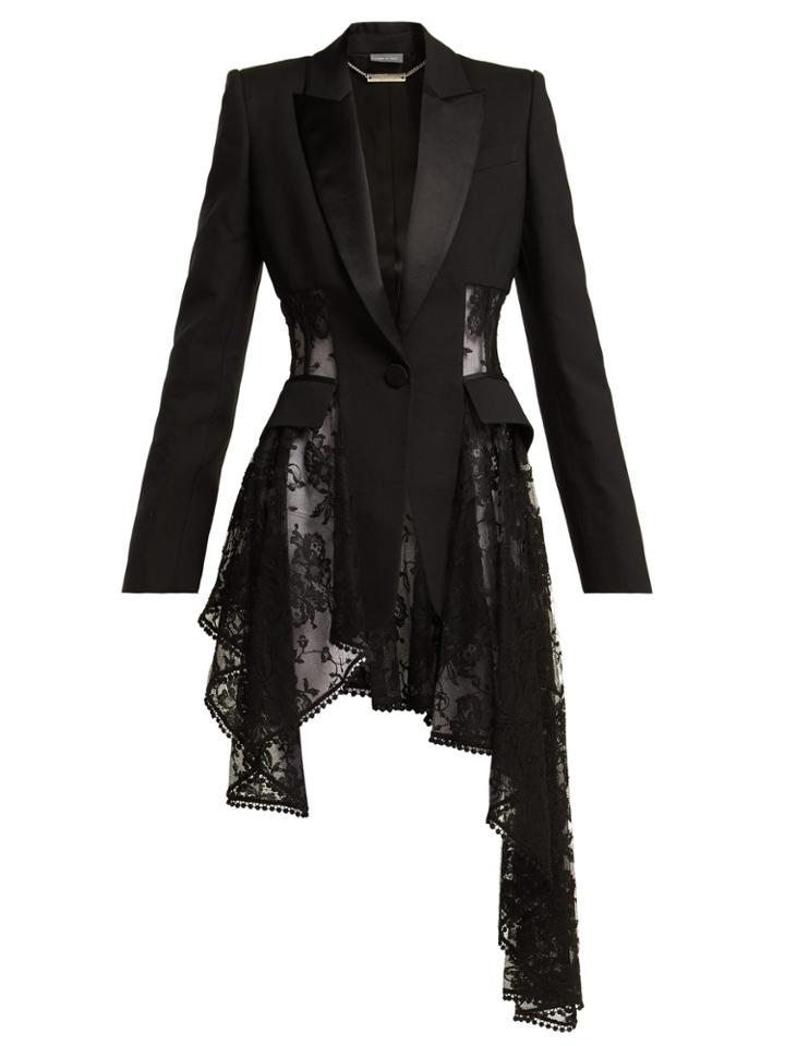 Alexander Mcqueen Single-breasted Lace-panel Wool-blend Blazer