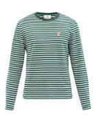 Matchesfashion.com Ami - Logo-appliqu Striped Cotton-jersey T-shirt - Mens - Green Multi