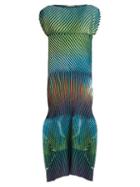 Issey Miyake Prism 2 Striped And Pleated Midi Dress