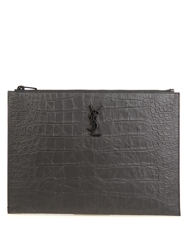 Saint Laurent Crocodile-effect Leather Pouch