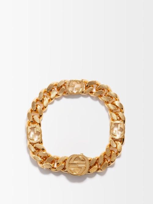 Gucci - Gg-link Engine-turned Chain Bracelet - Womens - Yellow Gold