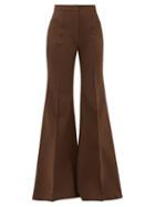 Matchesfashion.com Franoise - Tailored Cotton Blend Crepe Flared Trousers - Womens - Brown