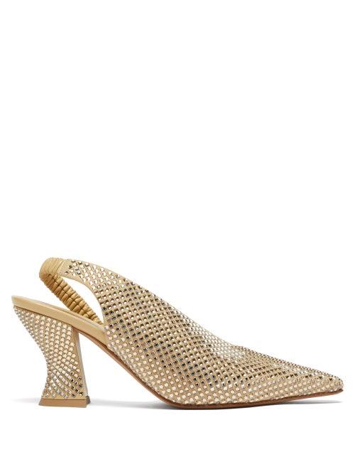 Matchesfashion.com Bottega Veneta - Almond Crystal-embellished Suede Pumps - Womens - Beige
