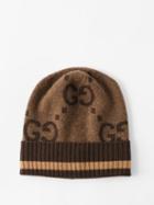 Gucci - Gg-jacquard Cashmere Beanie Hat - Womens - Brown Multi